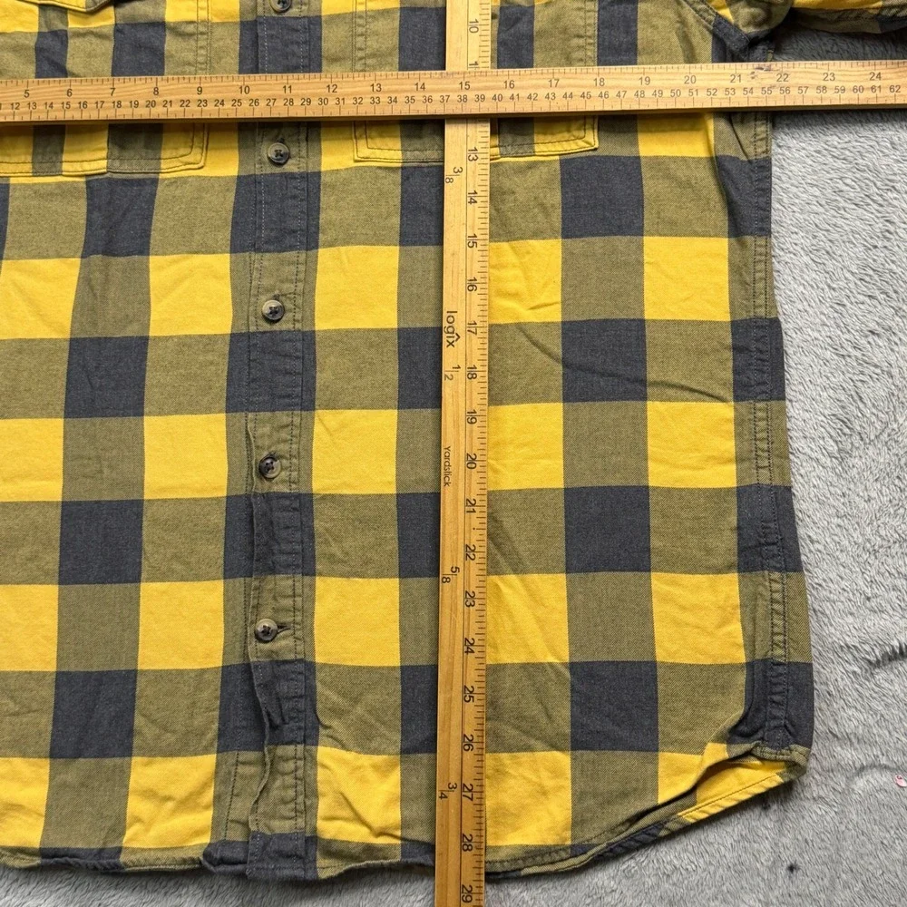 Banana Republic Mens Slim Fit Flannel Shirt Yellow Grey Buffalo Plaid Large EUC!